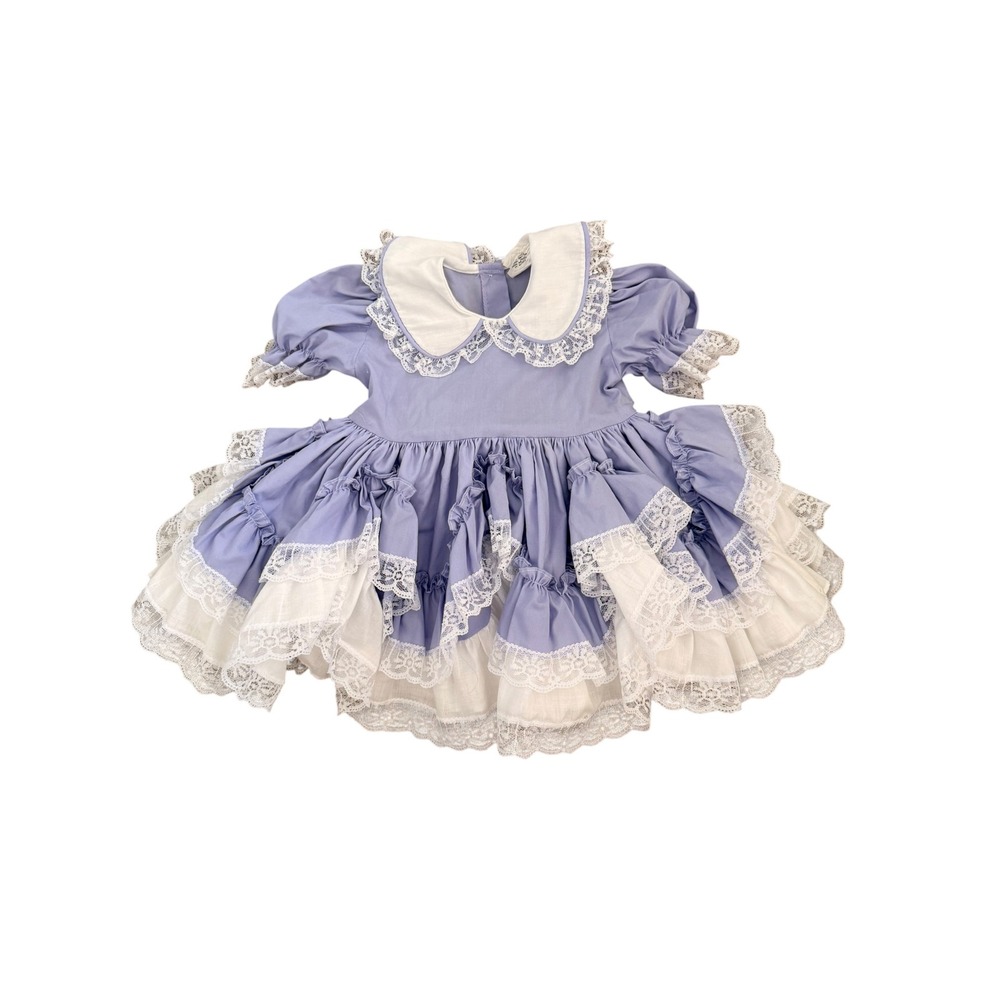 Vintage Lavender Ruffle Lace Cupcake Dress 18 Months Purple Tiered Puffy Sleeve